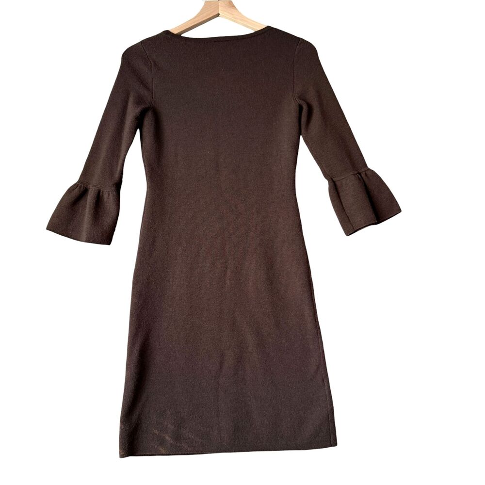 Ann Taylor Merino Wool Knit Sheath Dress S Brown Bell Sleeve Scoop Neck Luxury - Picture 8 of 9